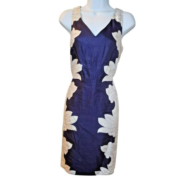 Banana Republic 10 Rayon Linen Sheath Dress Navy Floral Placement Print – EUC - Picture 1 of 9